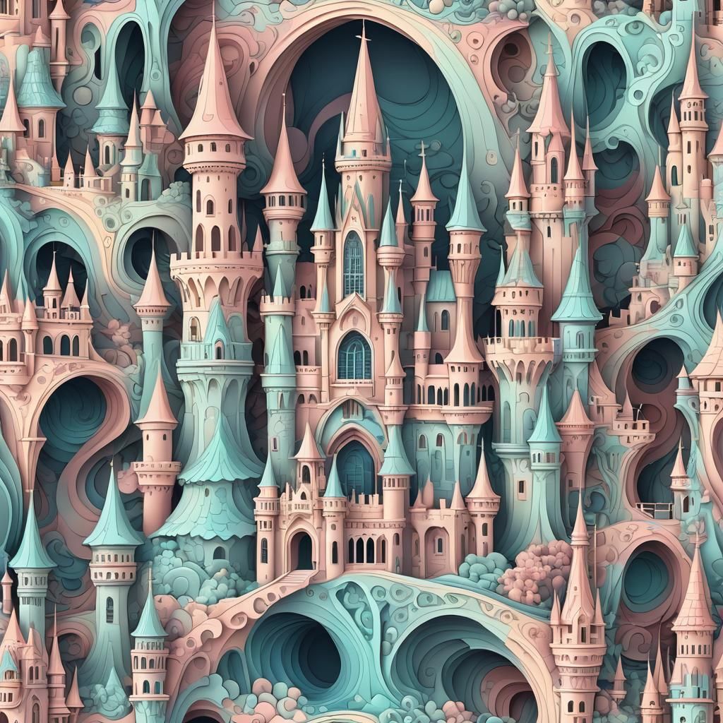 Pastel Castle with Abstract Fractal and 3D Shading