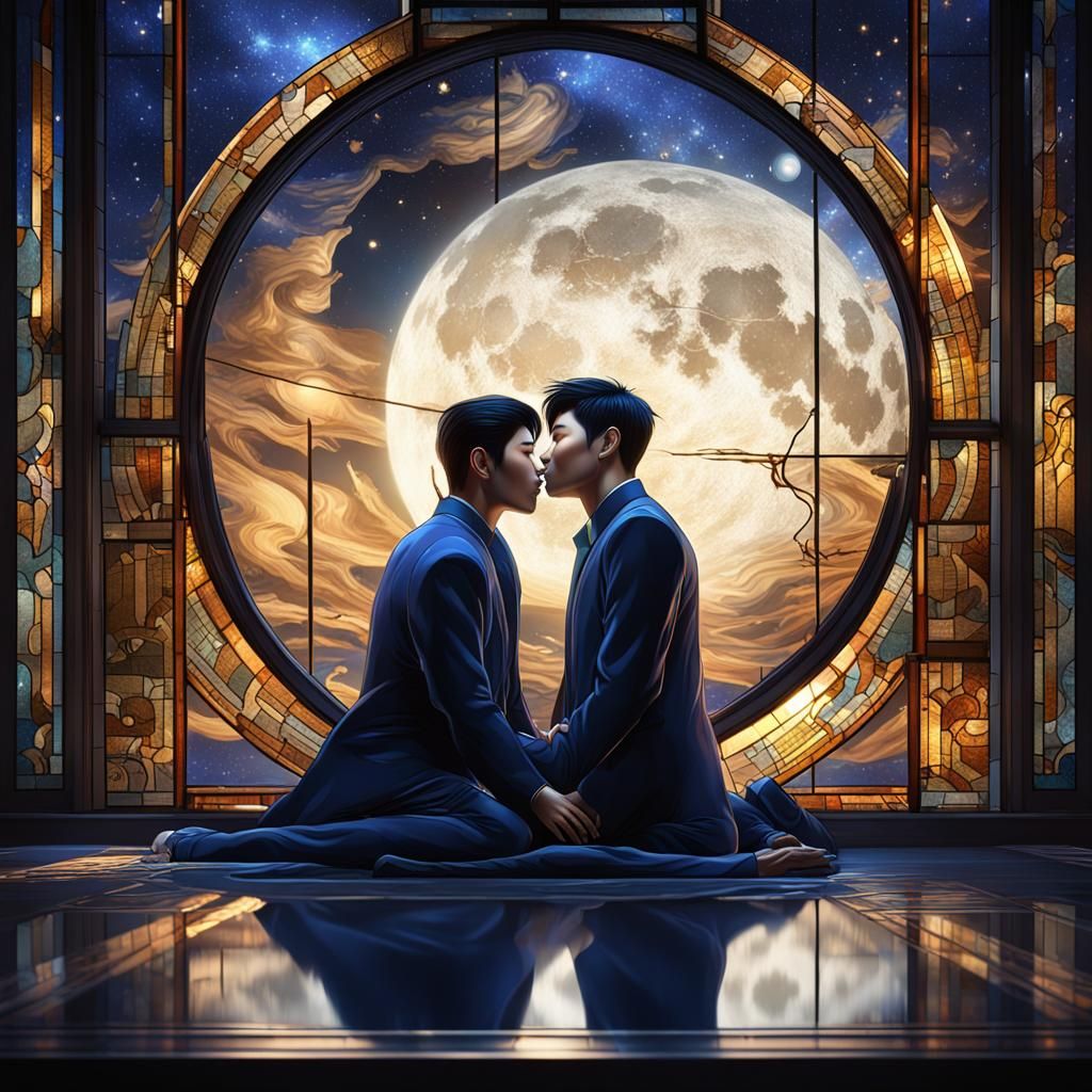 Moonlit Portrait of Two Men in Love