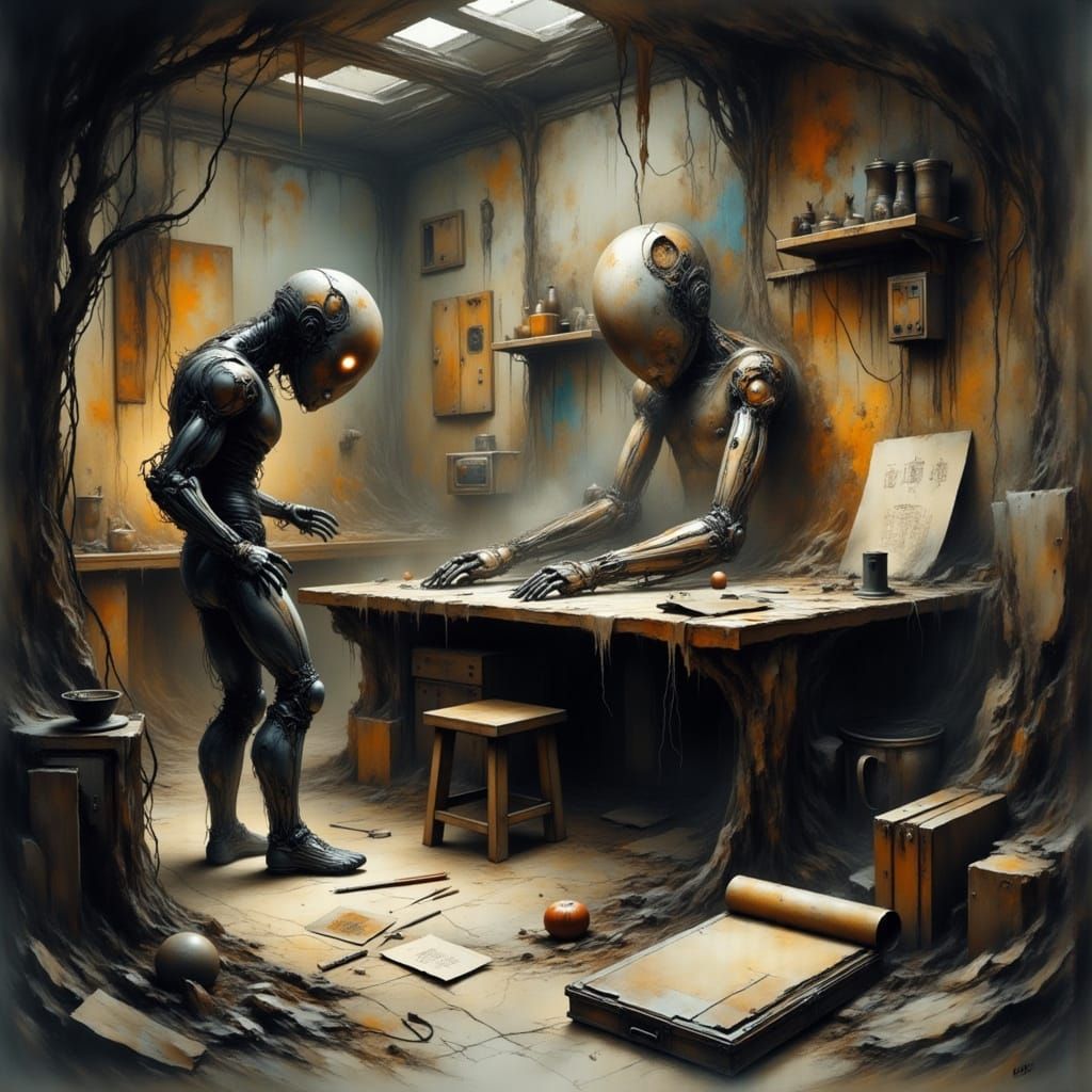 <lora:Flux - Painterly:1.0> <lora:Spirit of Nature:1.0> <lora:Morbid:1.0> Yesterday, my prized Steven Spielberg cyborg t...