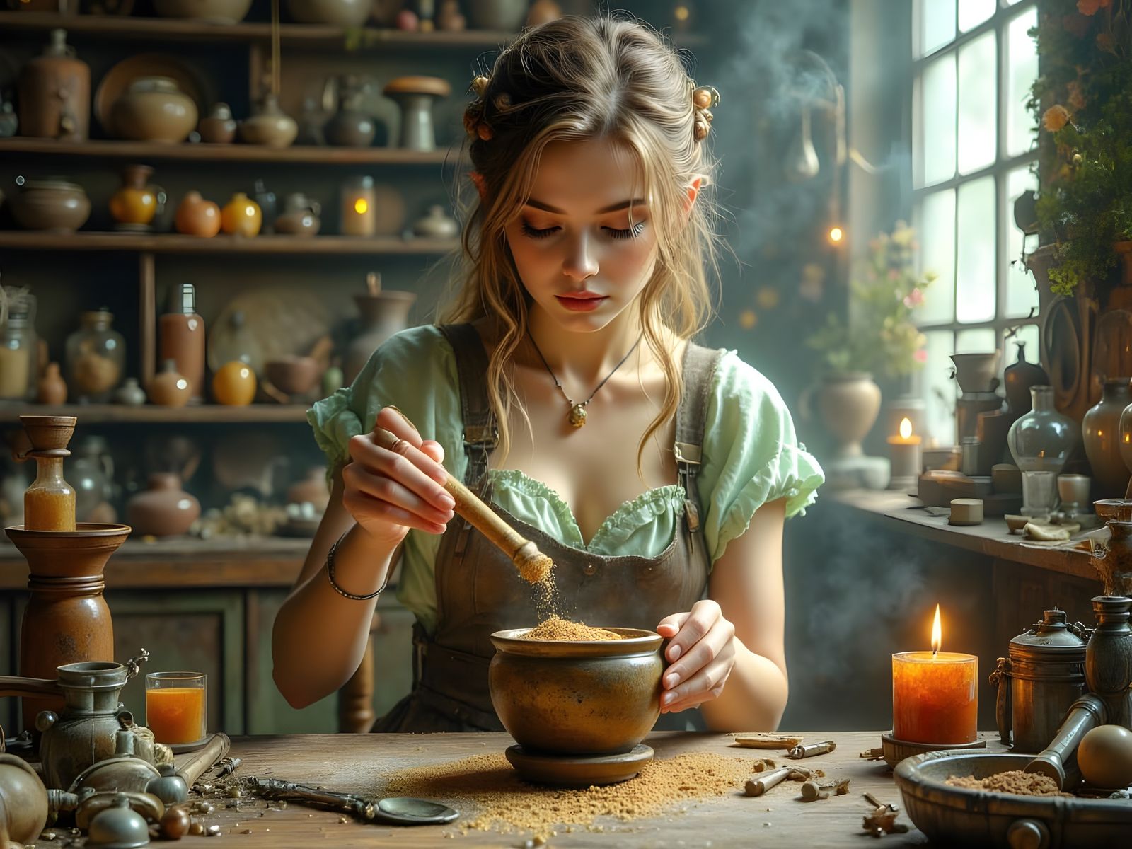 Norse Goddess at Medicinal Workbench: Hyperrealistic Art