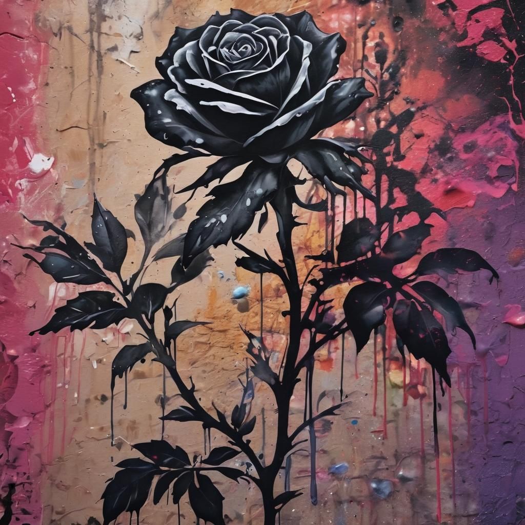 Black Rose Silhouette in Graffiti Art Style