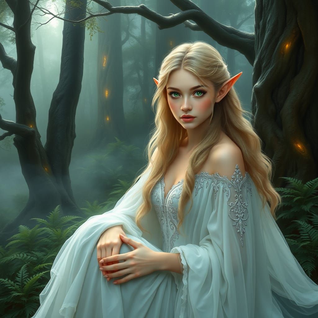Ethereal Elven Maiden in Woodland Glade