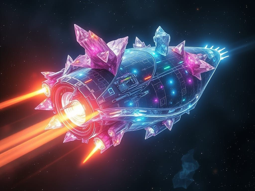 Cyberpunk Starship Illuminates the Cosmos with Bio-Luminesce...