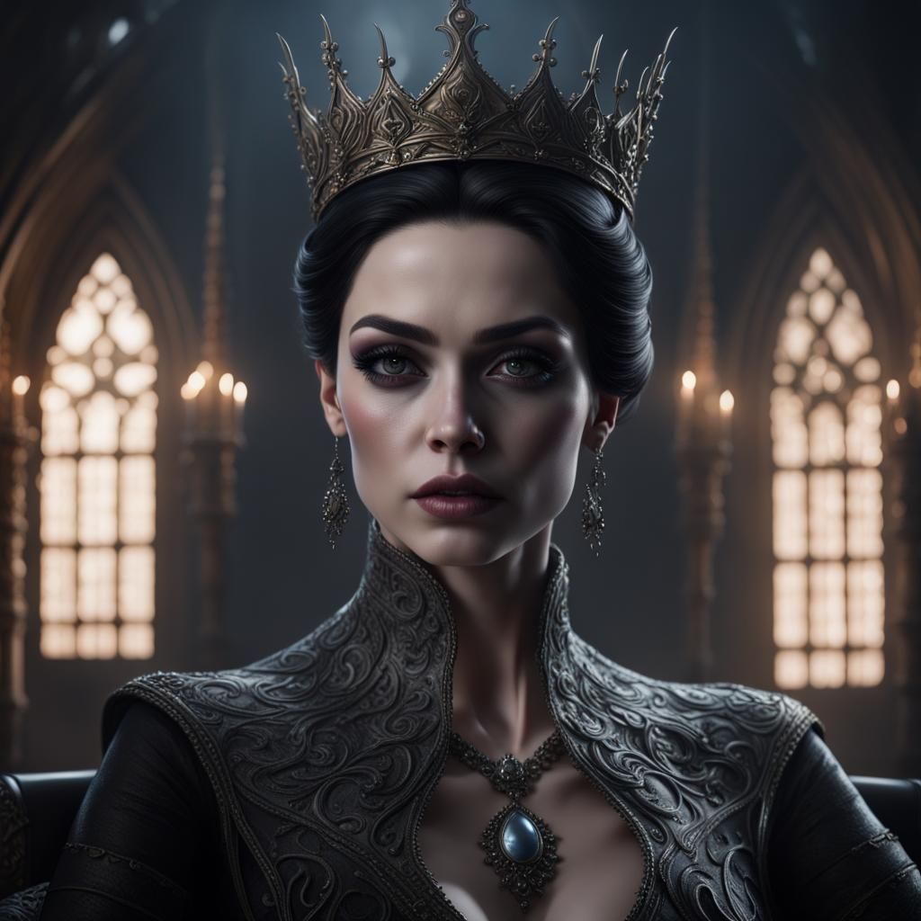Ethereal Evil Queen on Throne: Hyperdetailed Digital Art