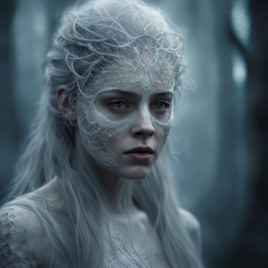 Misty Woman in Mirrored Forest