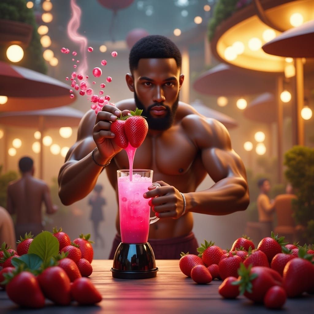 Rapper Blends Fruity Smoothie in Energetic Dance Pose