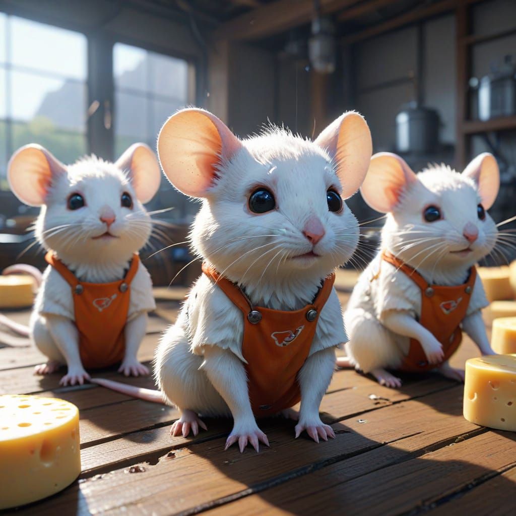 Mice in Cheese Factory, Anime-Inspired, 8K Resolution