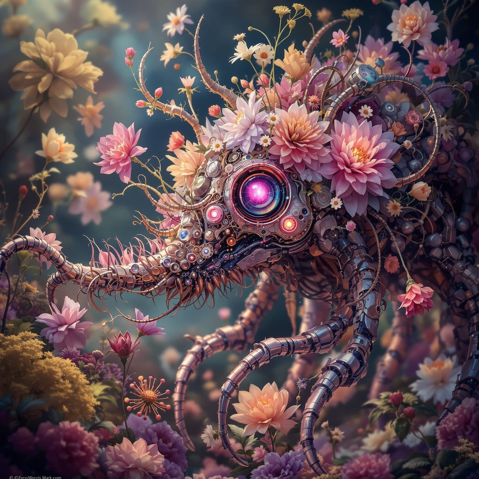 An elaborate biomechanical creature of spring with abundant ...