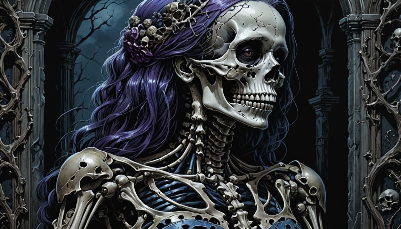 Gothic Horror Pinup Transforming into Skeleton