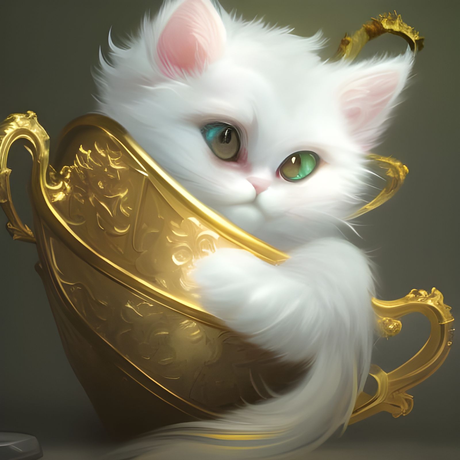 Hyper Detailed Fluffy White Teacup Kitty