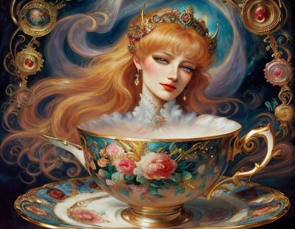 Teacup Wonderland in Romantic Figurative Style
