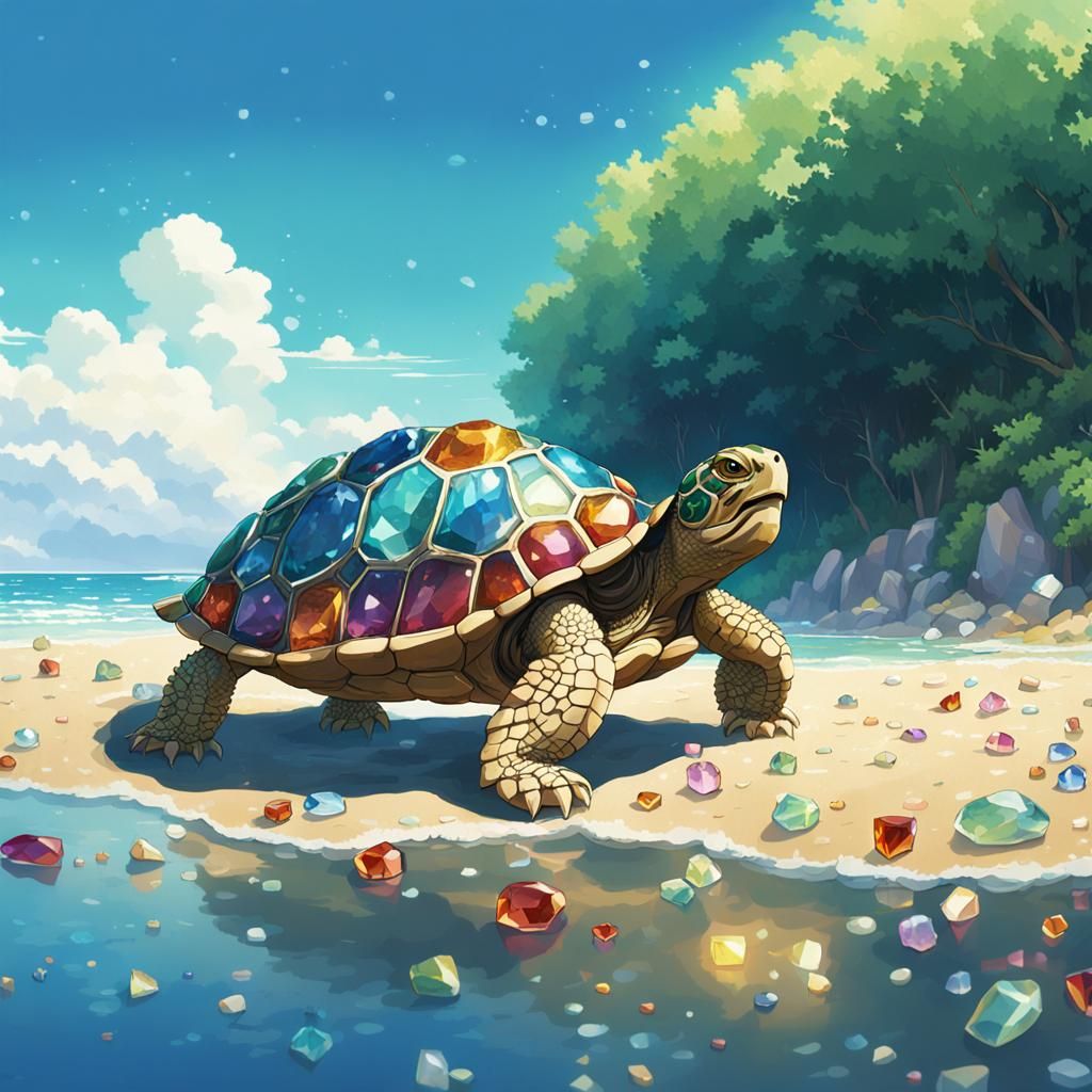 Jeweled Turtle on Beach: Studio Ghibli Anime