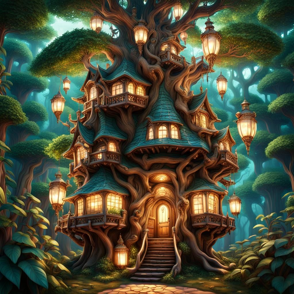 Majestic Treehouse in Lush Forest: Matte Painting