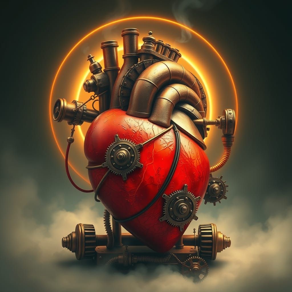 Steampunk Heart with Golden Light