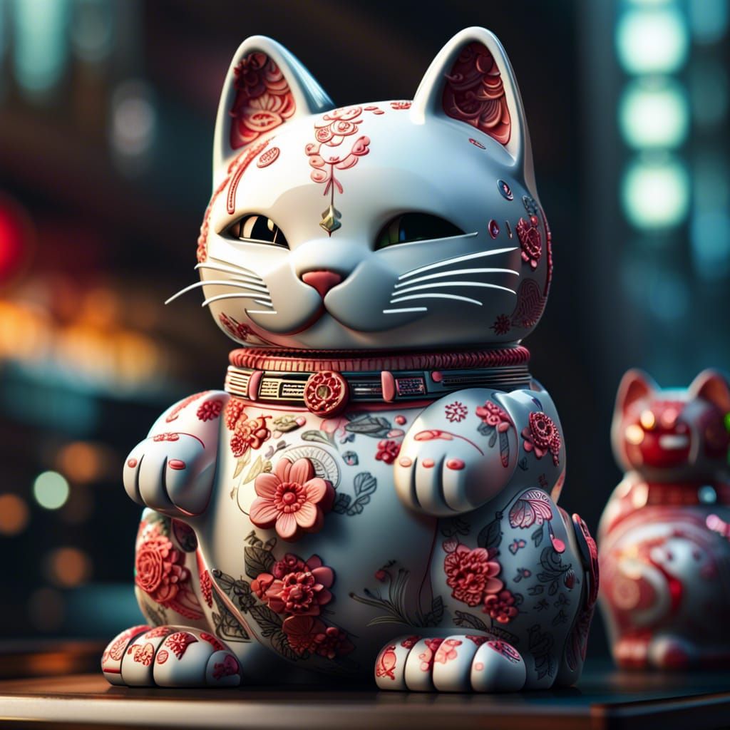 Hyperrealistic Futuristic Maneki Neko in High Definition