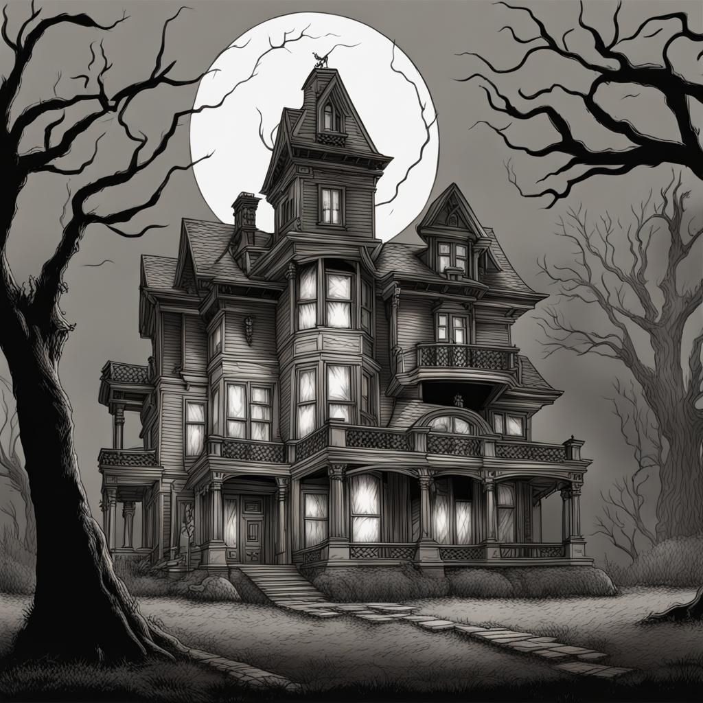 Spooky mansion 2D drawing