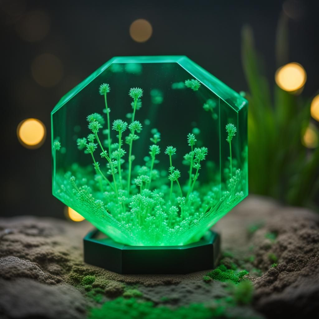 Green Bioluminescent Hexagon Orb: Professional Photography