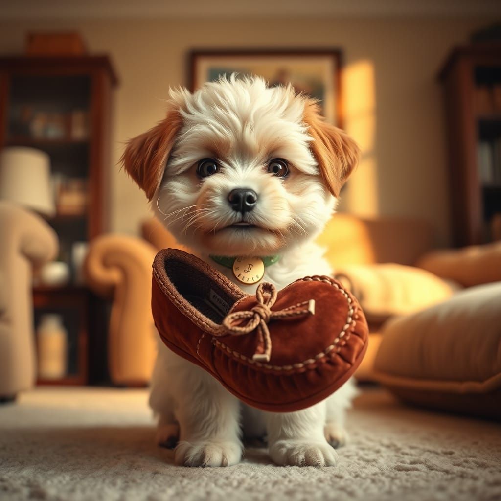 Cute Puppy Surrounded by Cozy Living Room Accents