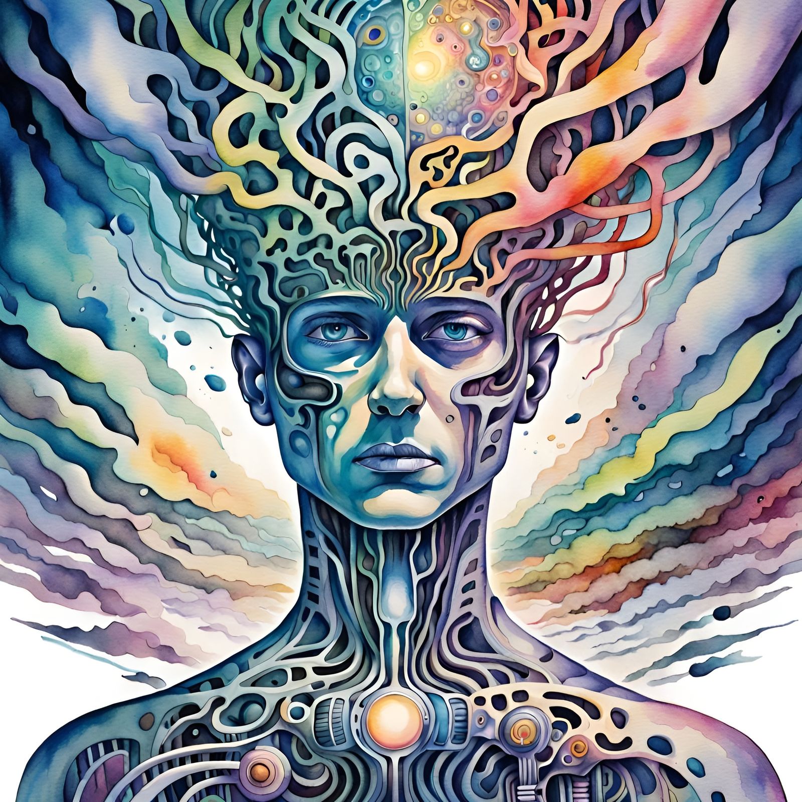 Psychedelic Vision of Mental Health in Watercolor