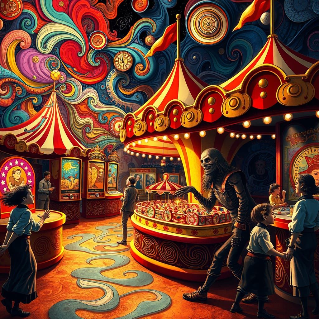 Whimsical Carnival Scene in Goya-Inspired 3D Art