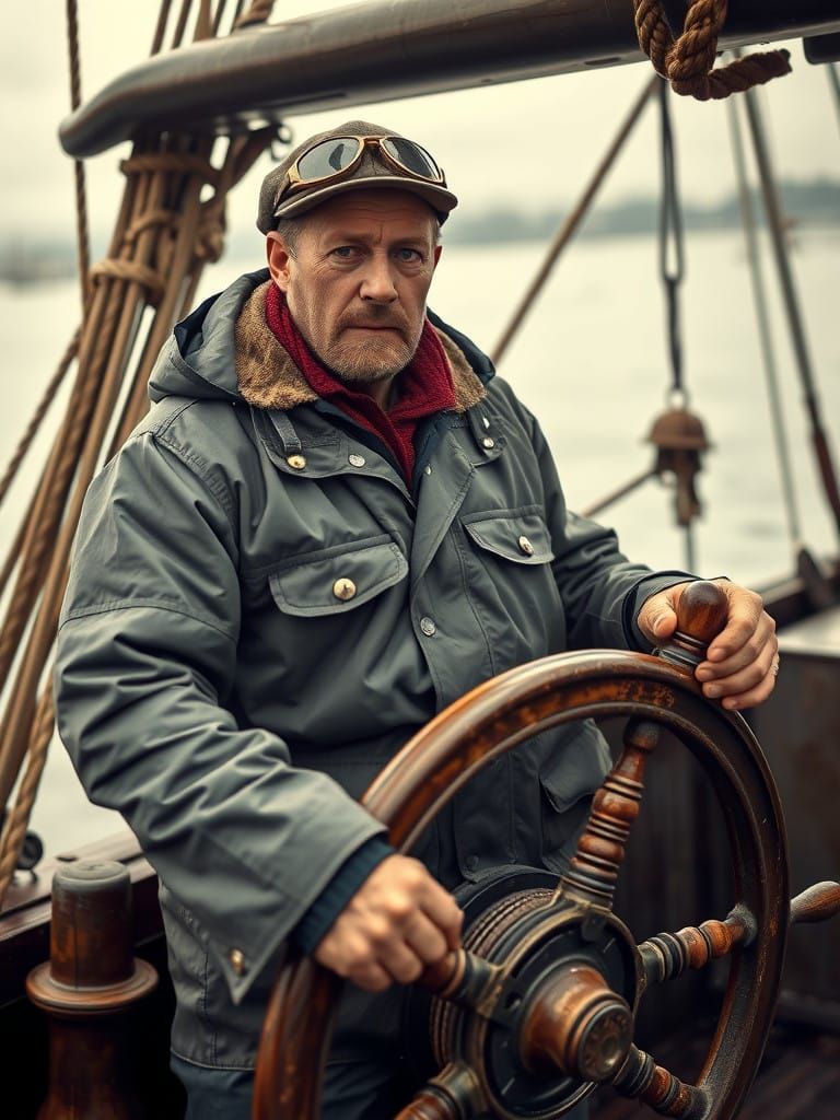 Rugged Fisherman at Sea in Vintage Maritime Style