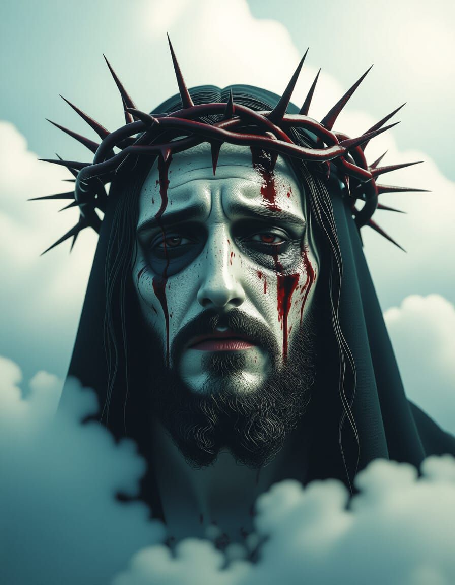 Regal Figure with Thorn Crown in Dramatic Style