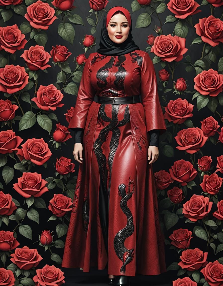Elegant Woman in Hijab with Roses, Hyperrealistic