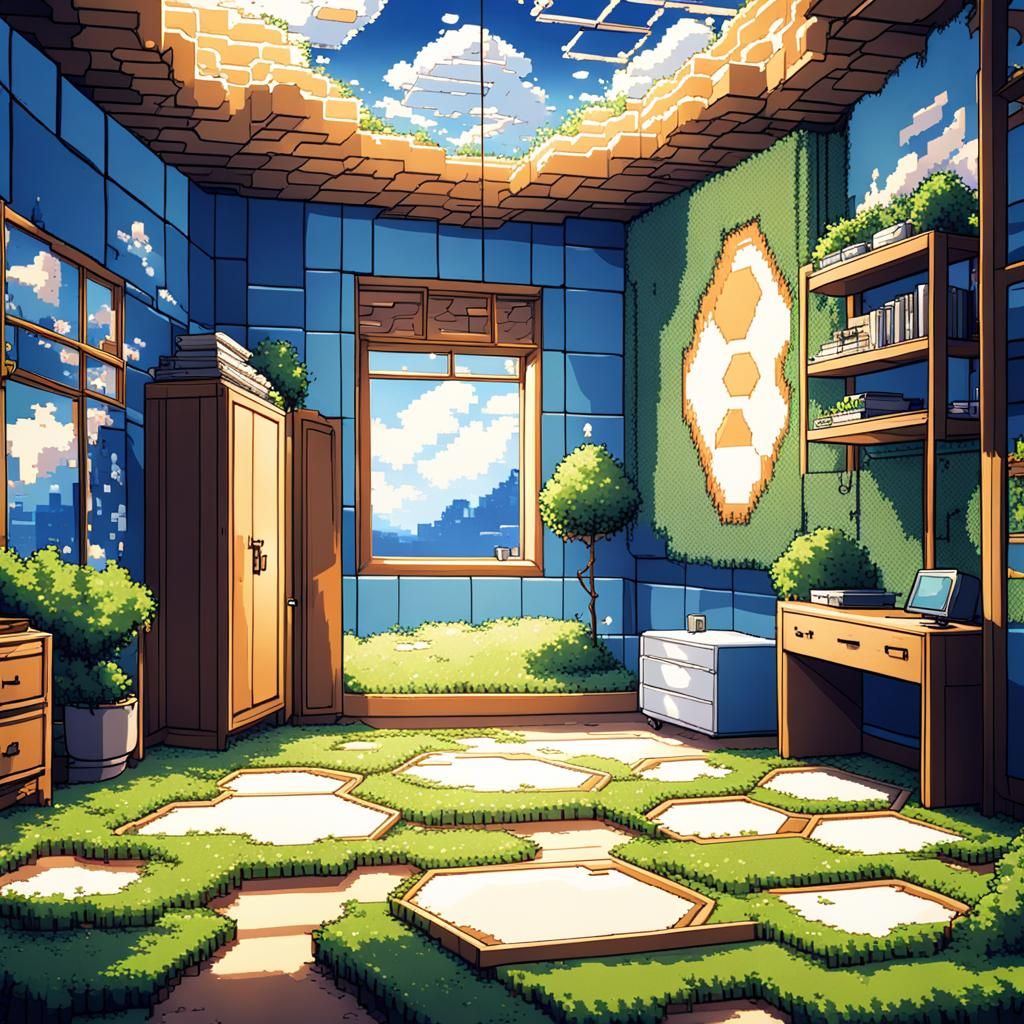 8-Bit Pixel Bedroom with Honeycomb Design
