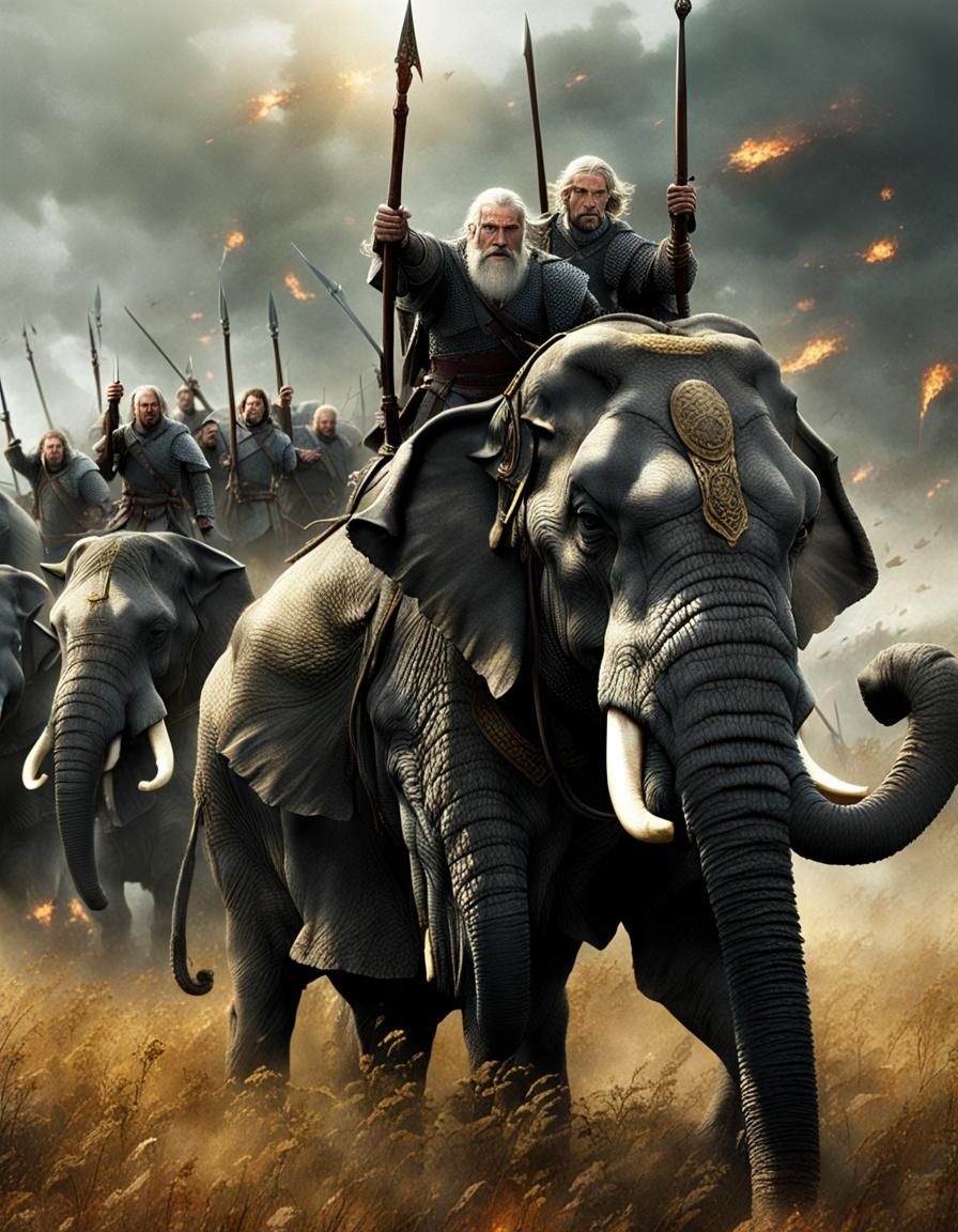 Lord of the Rings Battle Elephants on Battlefield