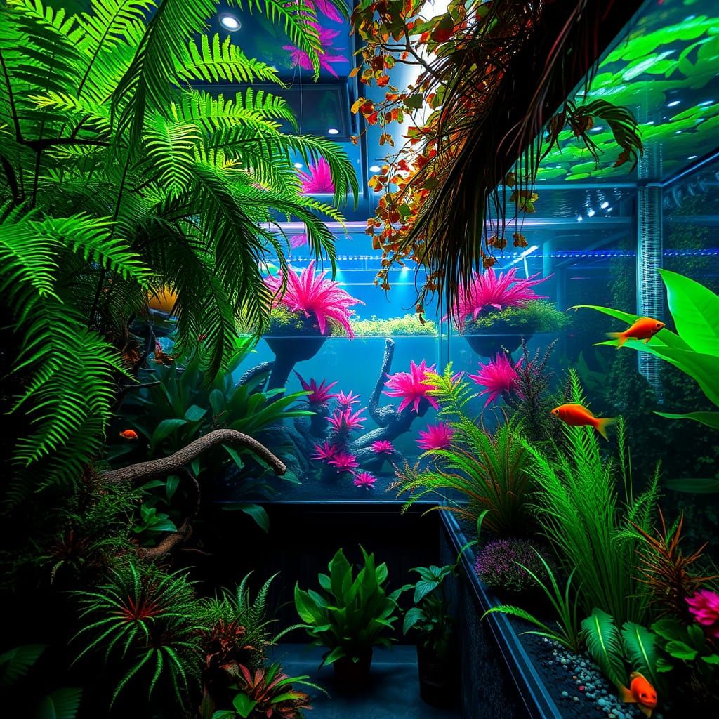 Electric Jungles with Aquarium Fish in Hyperreal Style