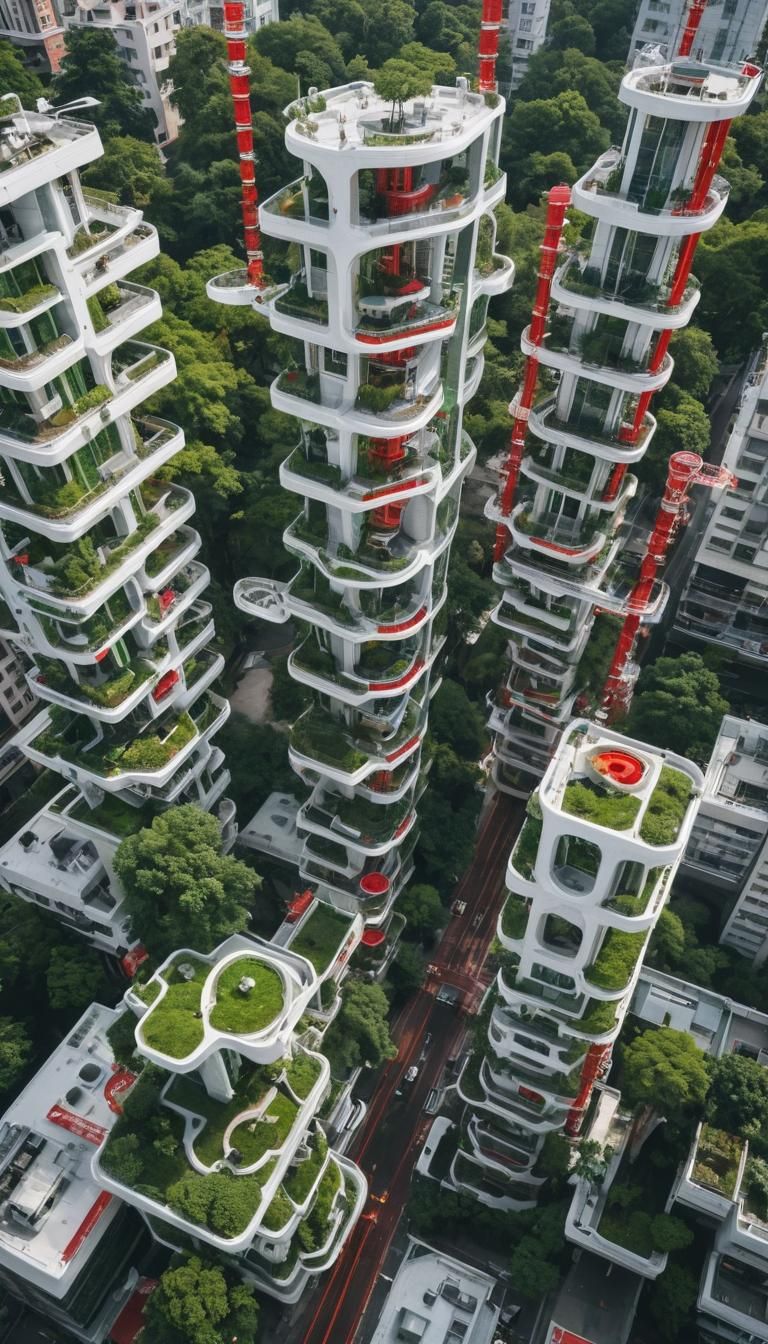 Futuristic Vertical City with Neon Signs