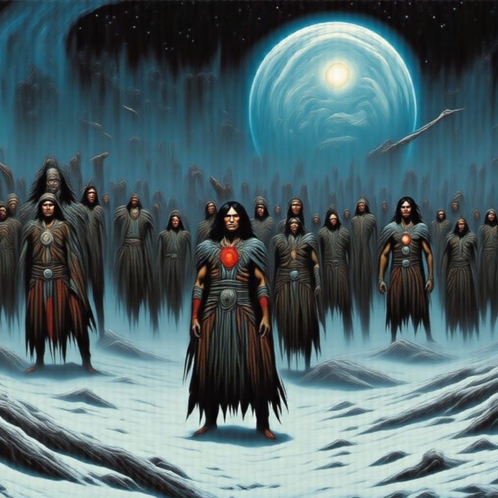 Desperate People Huddle in Blizzard Oil Painting