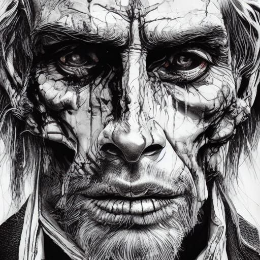 Man's Face Dissolves in Shadow and Smoke