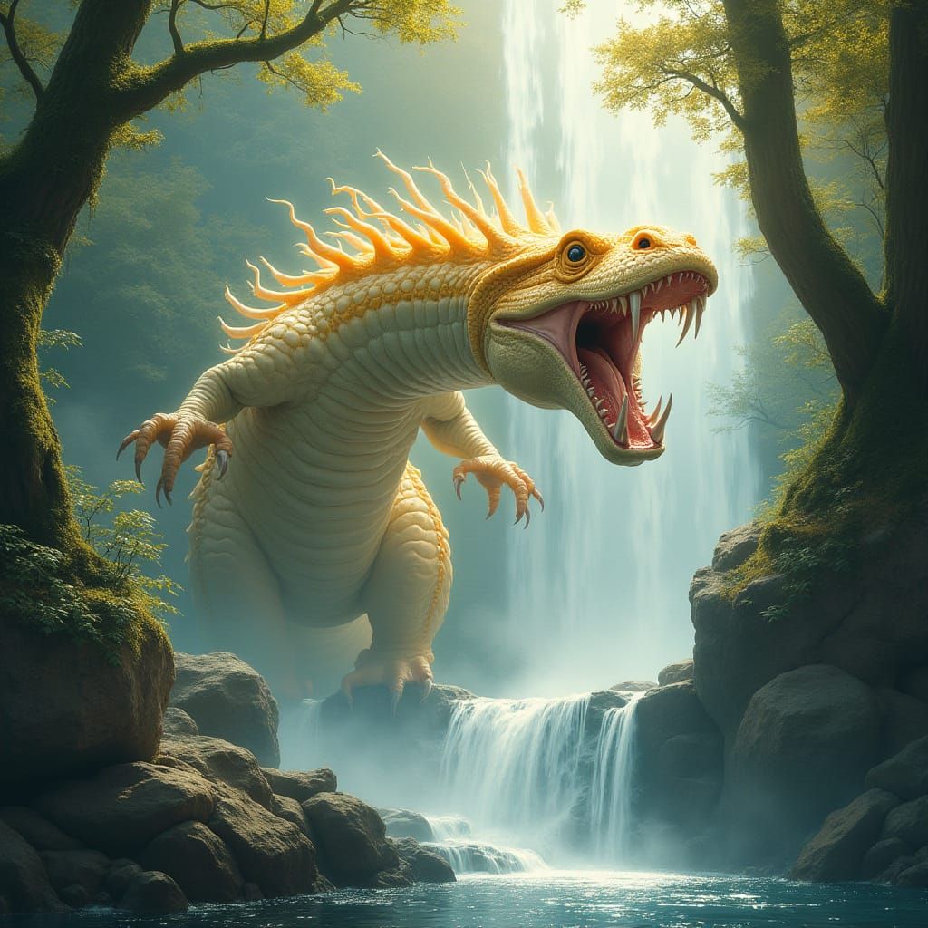 Ethereal Reptilian Hybrid in Art Nouveau Style