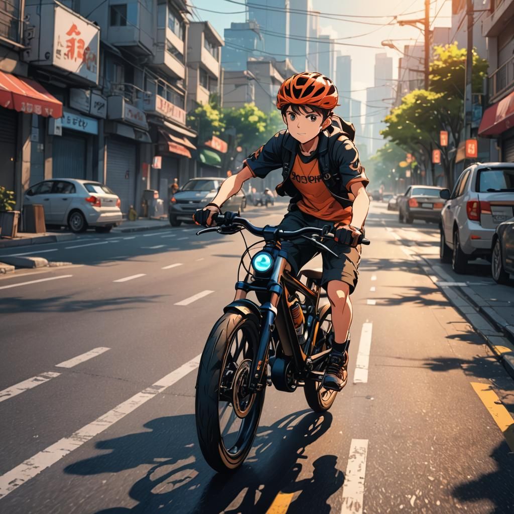 Boy's Bike Ride: Anime Art in Deep Color