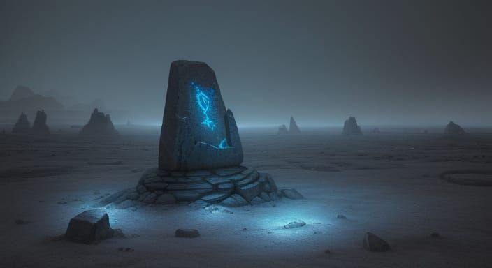 Ancient Cosmic Stone on Windswept Plain
