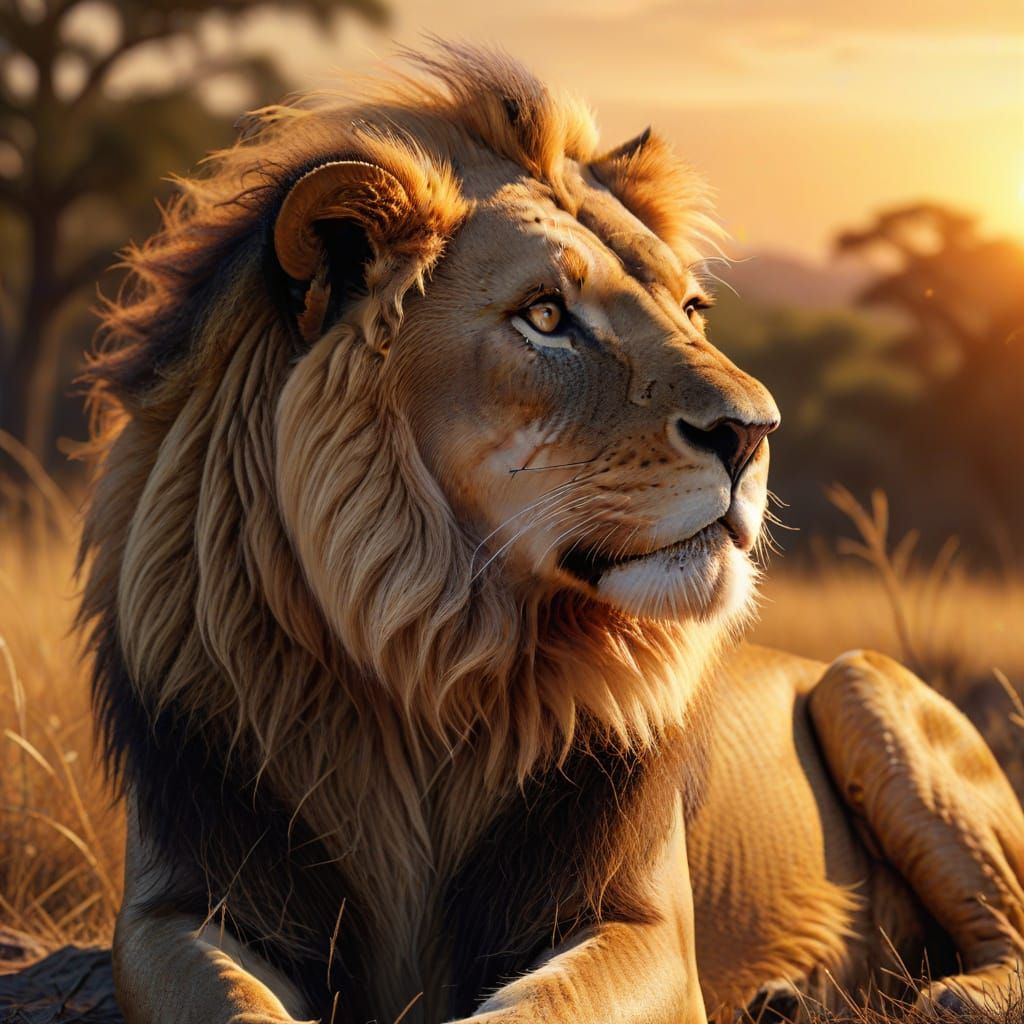 Majestic Lion in Golden Hues, Inspired by Greg Rutkowski's S...