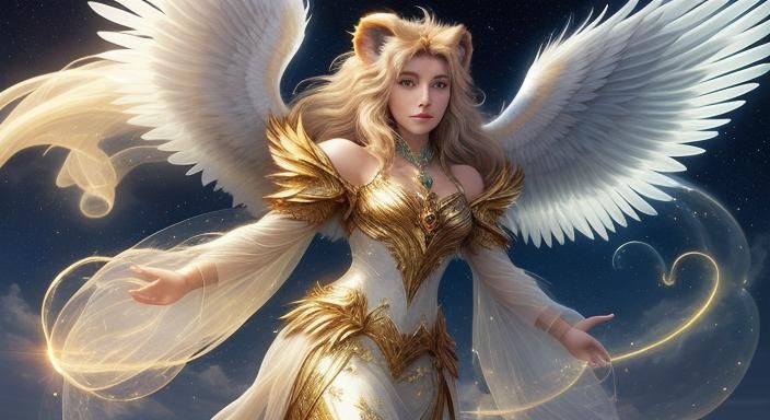 Close-up a majestic, transparent and glowing glass-like lion...