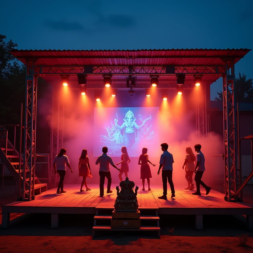 Surreal Outdoor Stage Setting with Horror Dance Performance ...