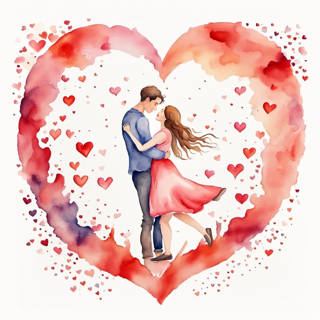Watercolor Painting of Couple Falling in Love
