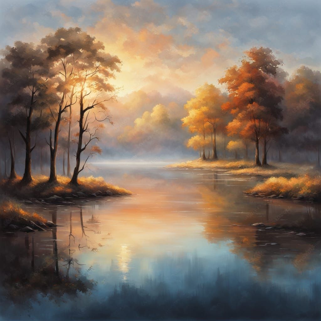 Surreal Dawn Landscape in Oil Painting Style