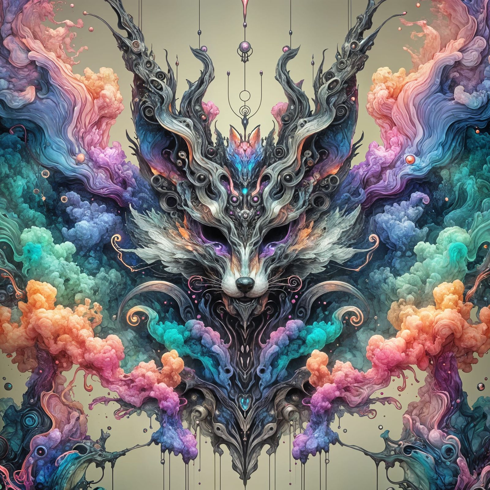 Demonic Robot Fox in Gothic Cyberpunk Style