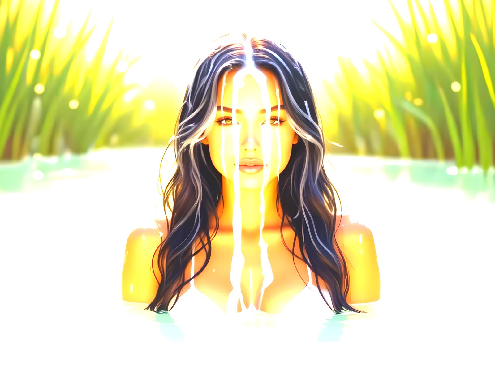 Woman Aglow With Light Swims in Milk Pond