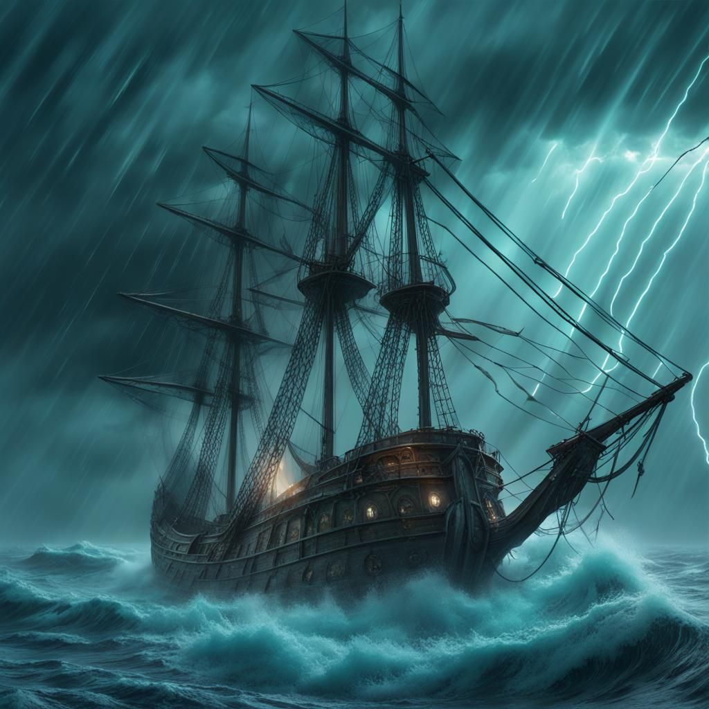 Ghost Ship Amidst Stormy Seas