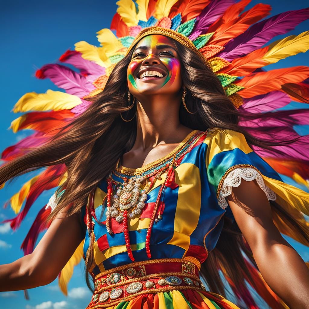 Colombian Woman Dances Cumbia in Carnival Costume