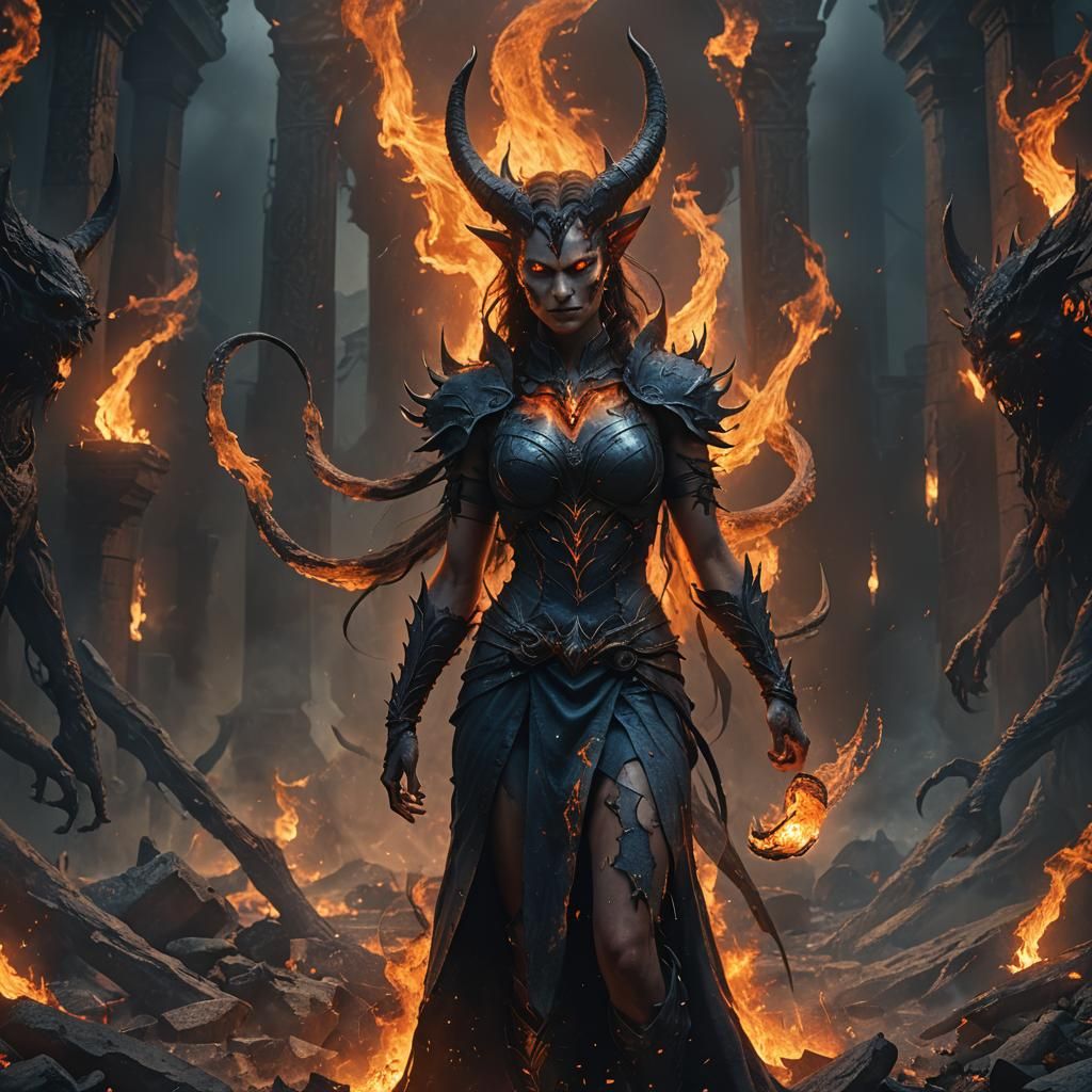 Fierce Demoness Concept Art in Dark Fantasy Style