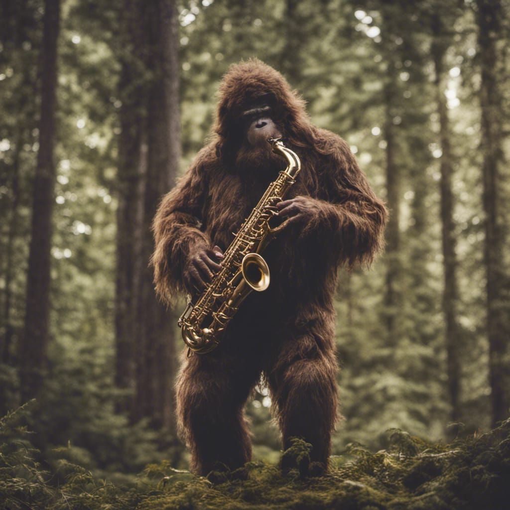Sasquatch Plays Saxophone in Pacific Northwest