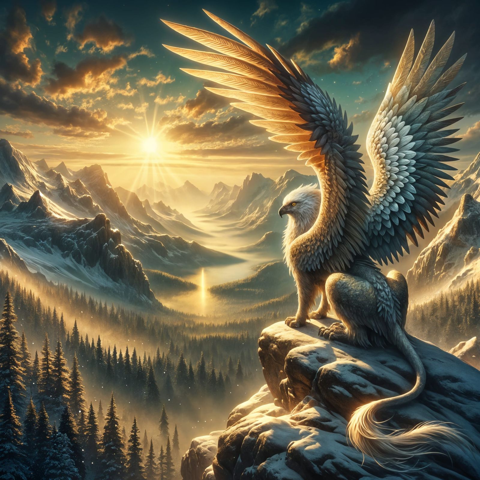 Griffin on Snow Mountain in Romantic Style