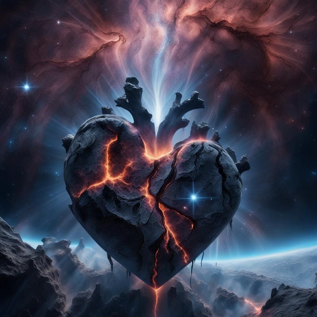Mystical Indigo Heart in Smoky Space with Light Beam