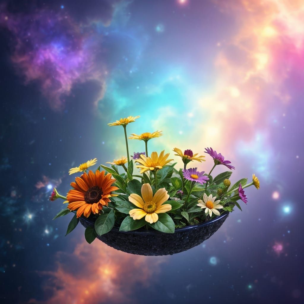 Floating Flower Garden in Rainbow Galaxy